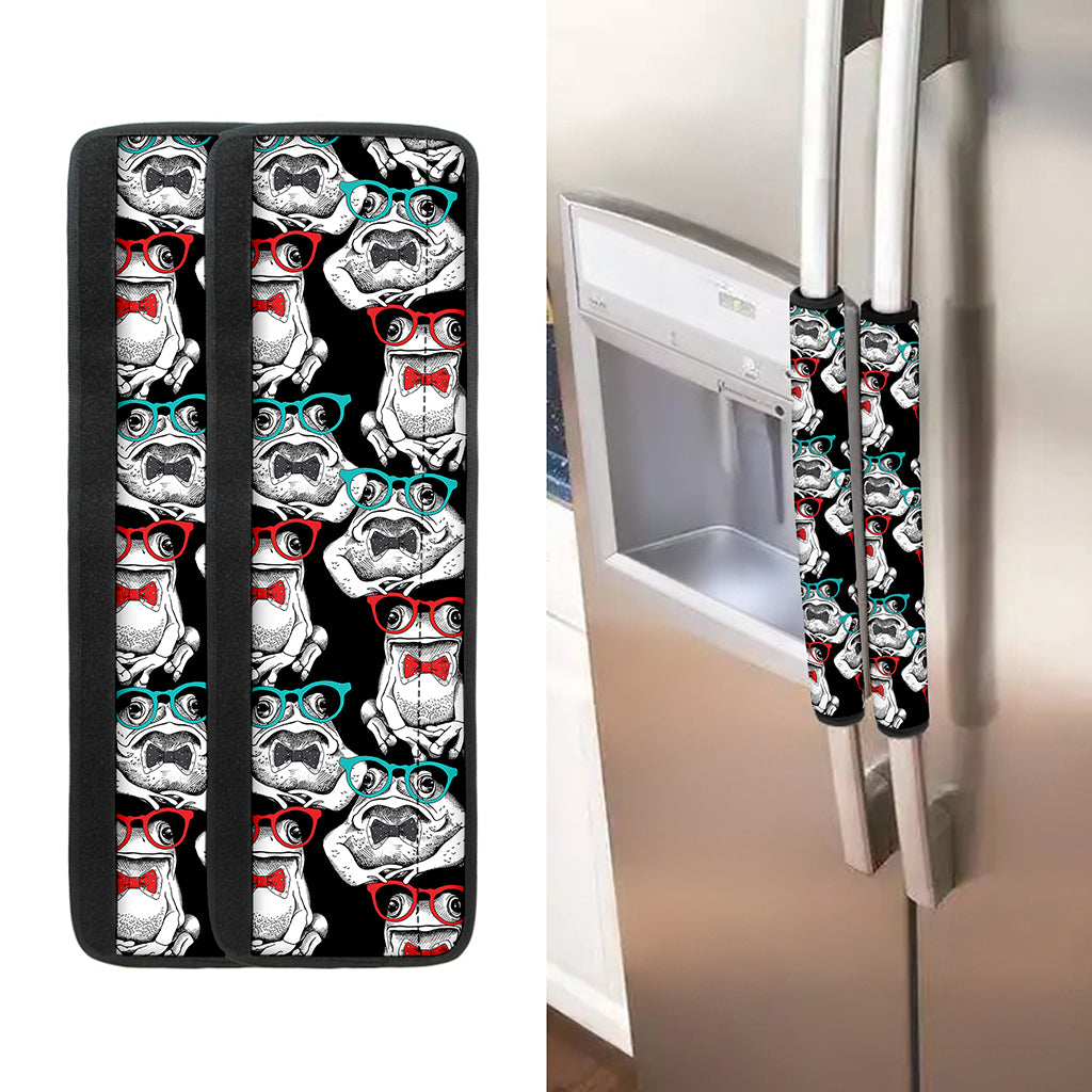Hipster Frog Pattern Print Refrigerator Handle Covers