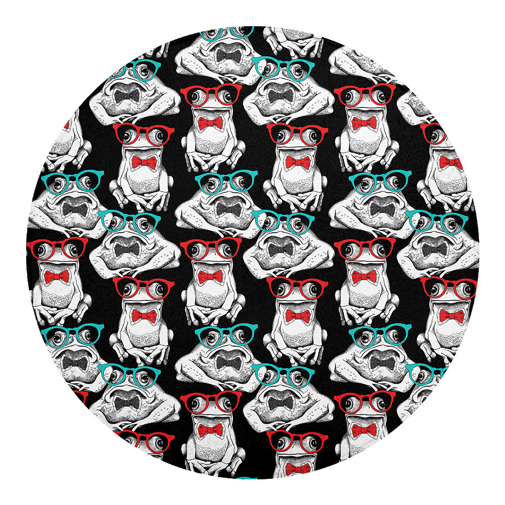 Hipster Frog Pattern Print Round Blanket