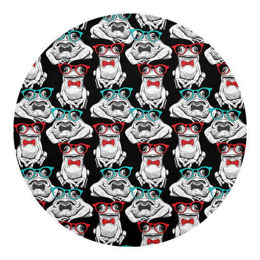 Hipster Frog Pattern Print Round Blanket