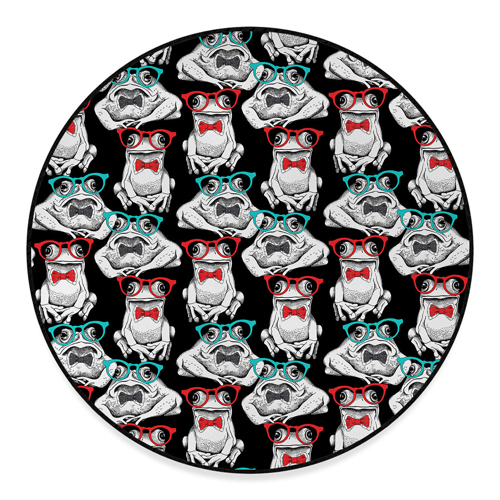 Hipster Frog Pattern Print Round Floor Mat