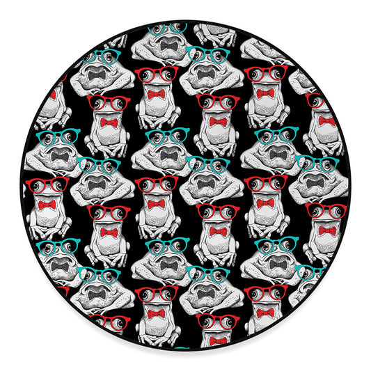 Hipster Frog Pattern Print Round Floor Mat