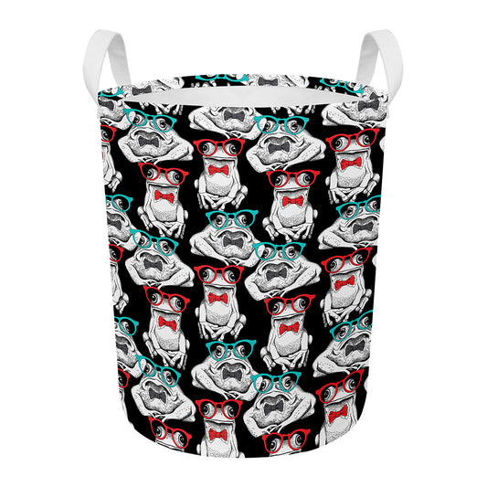 Hipster Frog Pattern Print Round Laundry Basket