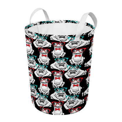 Hipster Frog Pattern Print Round Laundry Basket