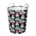 Hipster Frog Pattern Print Round Laundry Basket