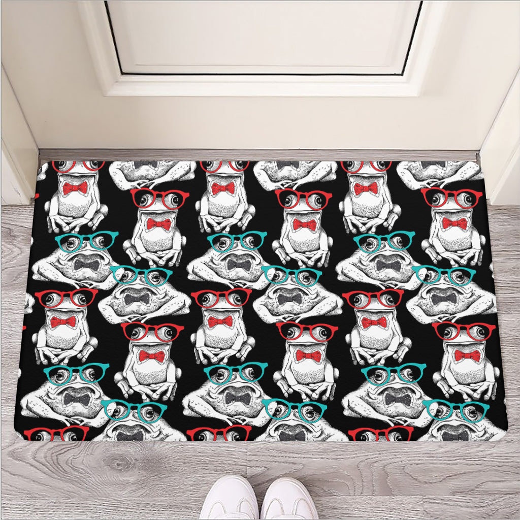 Hipster Frog Pattern Print Rubber Doormat