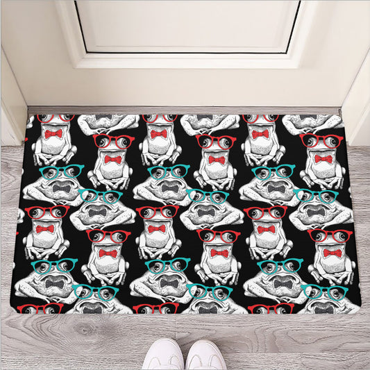 Hipster Frog Pattern Print Rubber Doormat