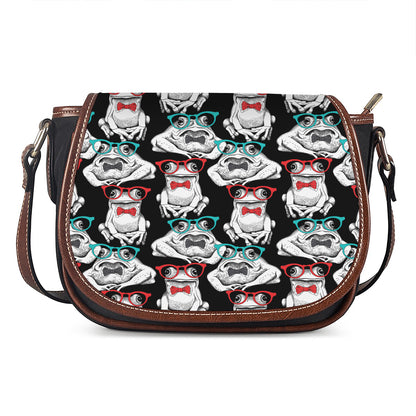 Hipster Frog Pattern Print Saddle Bag