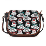 Hipster Frog Pattern Print Saddle Bag