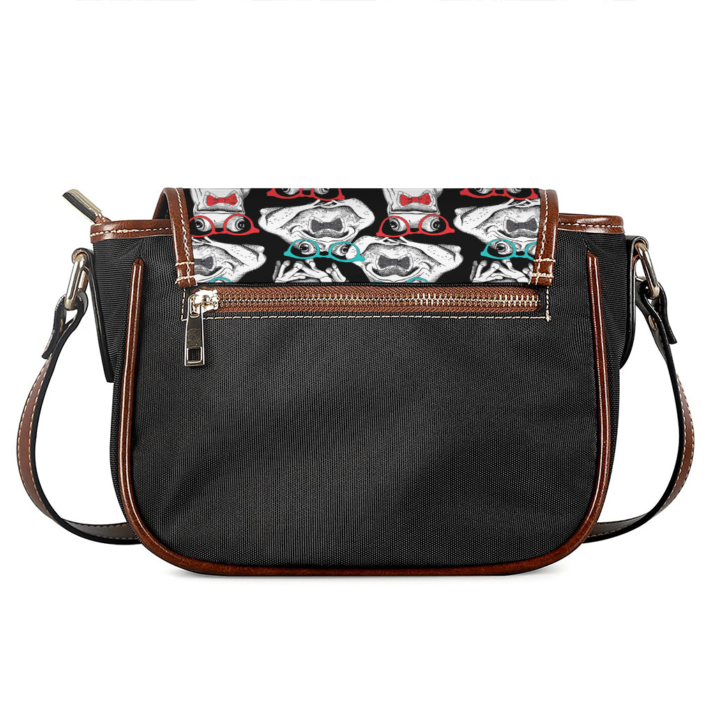 Hipster Frog Pattern Print Saddle Bag