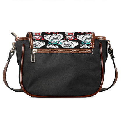 Hipster Frog Pattern Print Saddle Bag