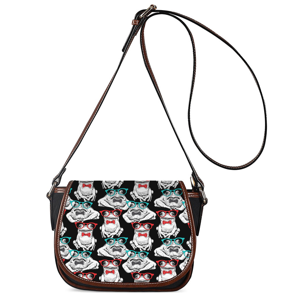 Hipster Frog Pattern Print Saddle Bag