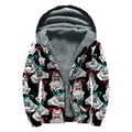 Hipster Frog Pattern Print Sherpa Lined Zip Up Hoodie