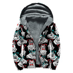 Hipster Frog Pattern Print Sherpa Lined Zip Up Hoodie