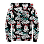 Hipster Frog Pattern Print Sherpa Lined Zip Up Hoodie