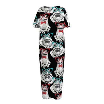 Hipster Frog Pattern Print Short Sleeve Long Nightdress