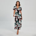 Hipster Frog Pattern Print Short Sleeve Maxi Dress