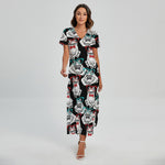 Hipster Frog Pattern Print Short Sleeve Maxi Dress