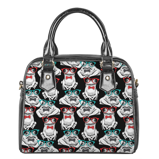 Hipster Frog Pattern Print Shoulder Handbag