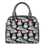 Hipster Frog Pattern Print Shoulder Handbag