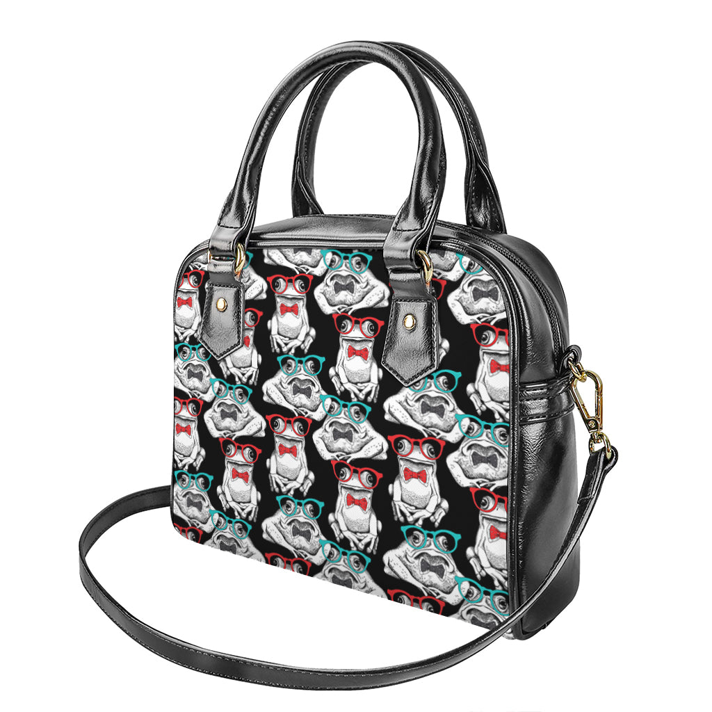 Hipster Frog Pattern Print Shoulder Handbag