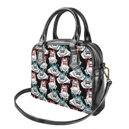 Hipster Frog Pattern Print Shoulder Handbag