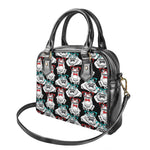 Hipster Frog Pattern Print Shoulder Handbag