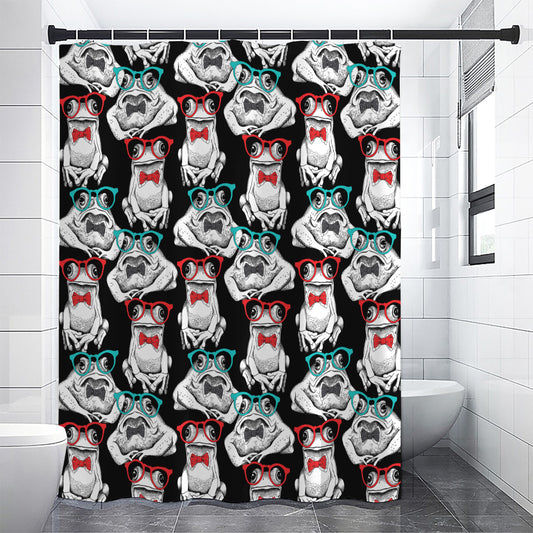 Hipster Frog Pattern Print Shower Curtain