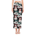 Hipster Frog Pattern Print Side Slit Maxi Skirt