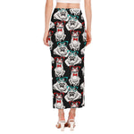Hipster Frog Pattern Print Side Slit Maxi Skirt