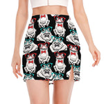 Hipster Frog Pattern Print Side Slit Mini Skirt