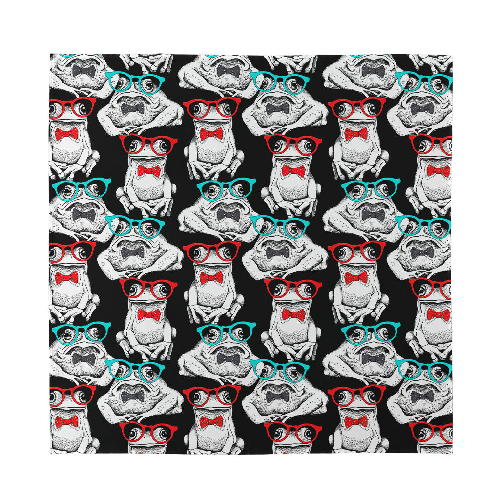 Hipster Frog Pattern Print Silk Bandana