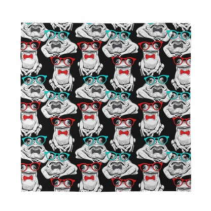 Hipster Frog Pattern Print Silk Bandana