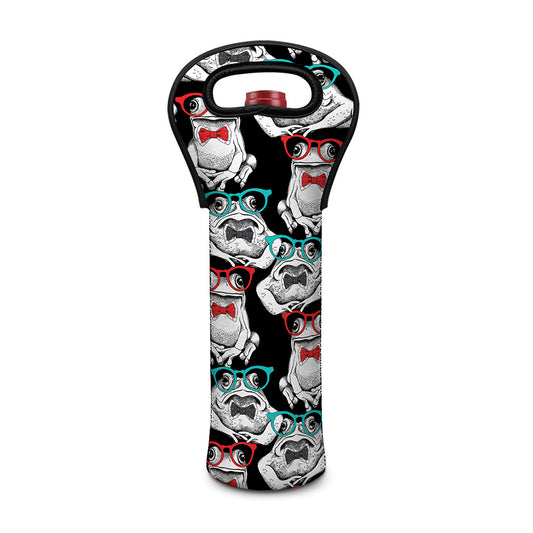 Hipster Frog Pattern Print Single Neoprene Wine Tote