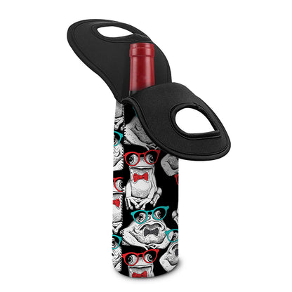 Hipster Frog Pattern Print Single Neoprene Wine Tote