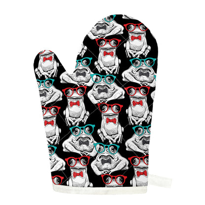 Hipster Frog Pattern Print Single Oven Mitt
