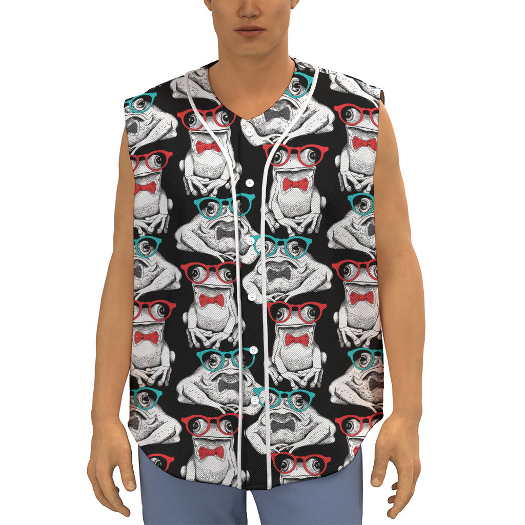 Hipster Frog Pattern Print Sleeveless Baseball Jersey