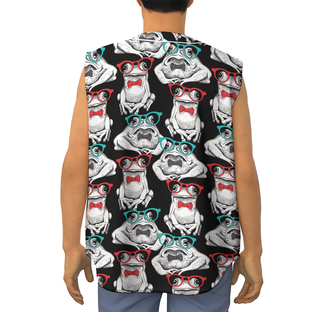 Hipster Frog Pattern Print Sleeveless Baseball Jersey
