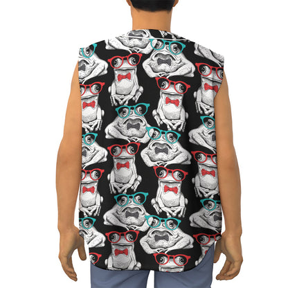 Hipster Frog Pattern Print Sleeveless Baseball Jersey
