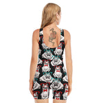Hipster Frog Pattern Print Sleeveless One Piece Swimsuit