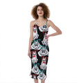 Hipster Frog Pattern Print Slim Fit Midi Cami Dress