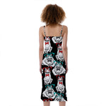 Hipster Frog Pattern Print Slim Fit Midi Cami Dress