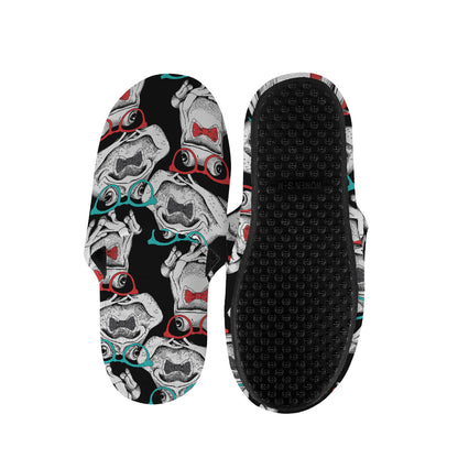 Hipster Frog Pattern Print Slippers