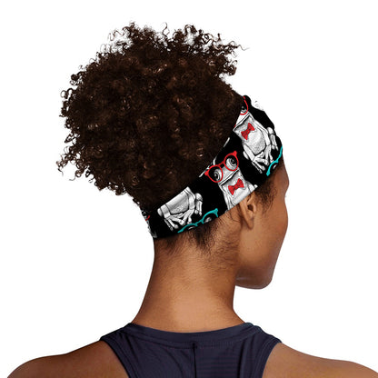 Hipster Frog Pattern Print Sports Headband