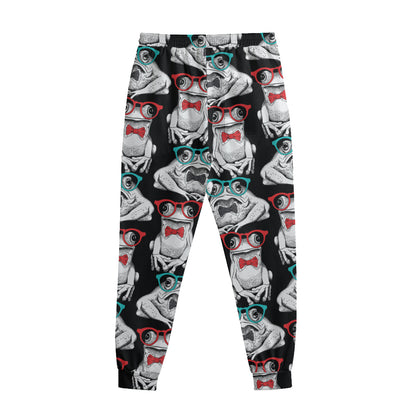 Hipster Frog Pattern Print Sweatpants