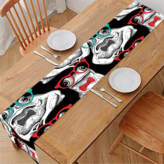 Hipster Frog Pattern Print Table Runner