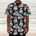 Hipster Frog Pattern Print Textured Short Sleeve Shirt