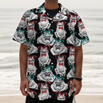 Hipster Frog Pattern Print Textured Short Sleeve Shirt