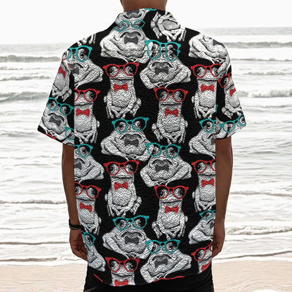 Hipster Frog Pattern Print Textured Short Sleeve Shirt
