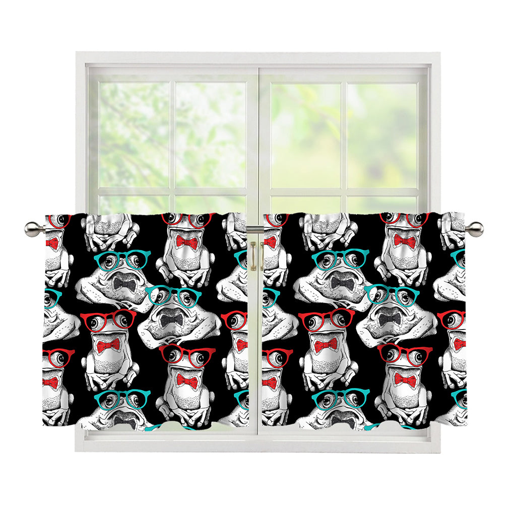 Hipster Frog Pattern Print Tier Curtains