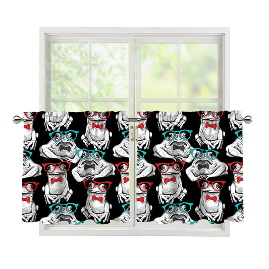 Hipster Frog Pattern Print Tier Curtains